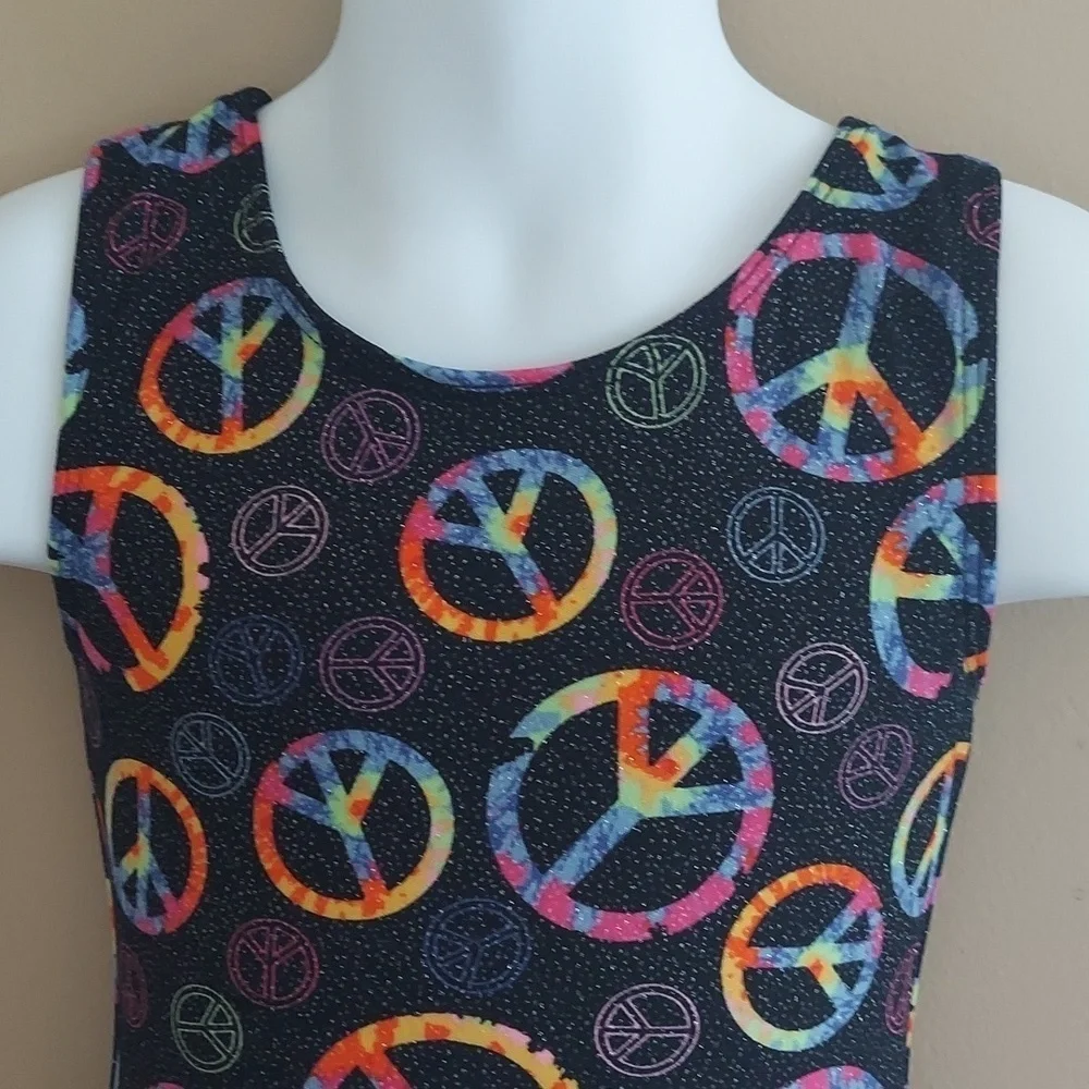 Jacques Moret leotard tumble dance gymnastics - black peace sign - size XS (4/5)